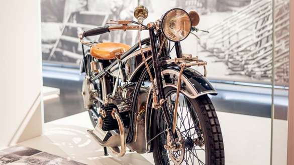 Black BMW vintage motorcycle in BMW Museum