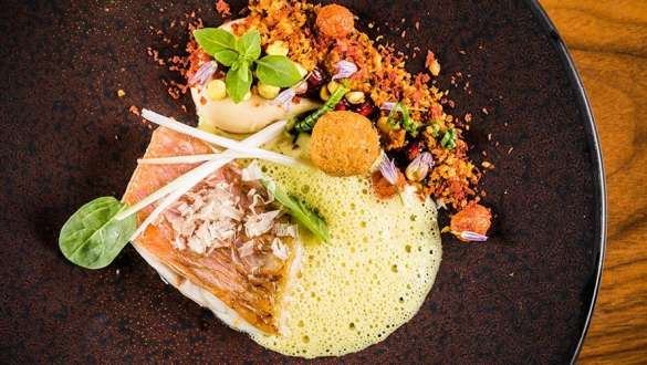 fine dining with white wine foam from the restaurant of the bmw welt fine dining with white wine foam from the restaurant of the bmw welt